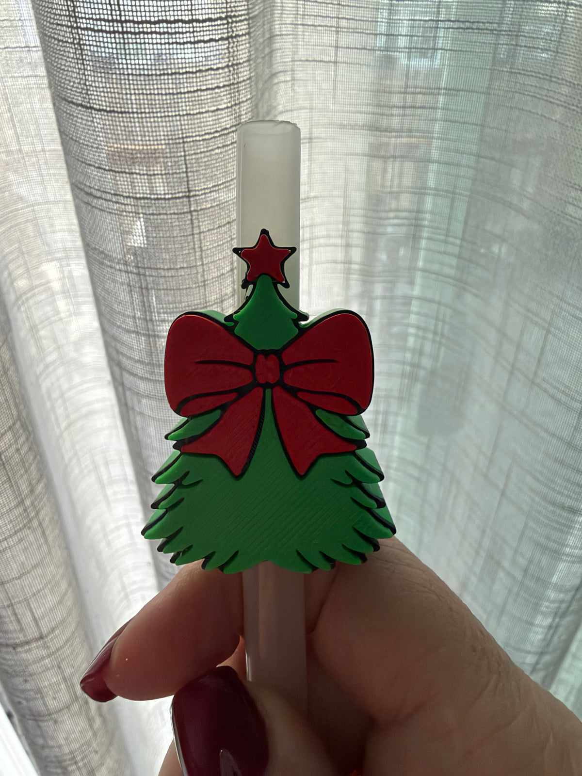 Christmas Tree Bow Straw Topper