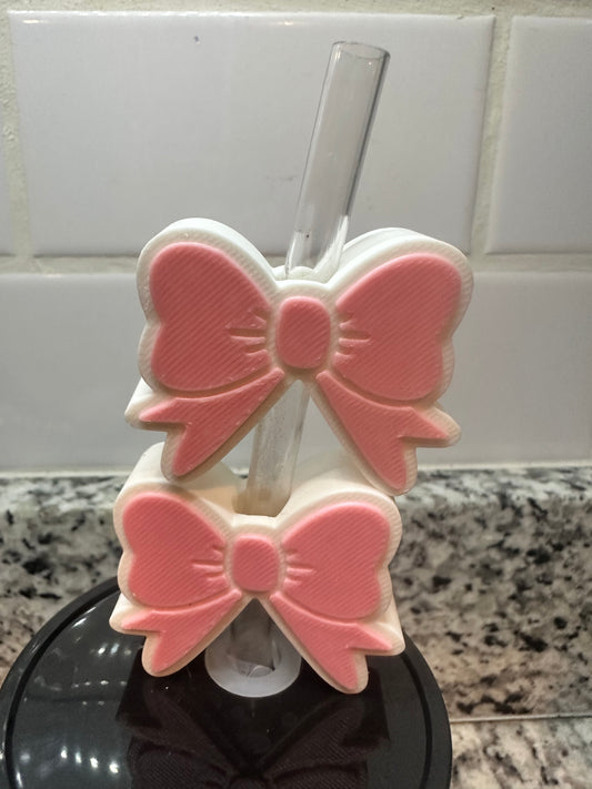 Pink Bow Straw Topper